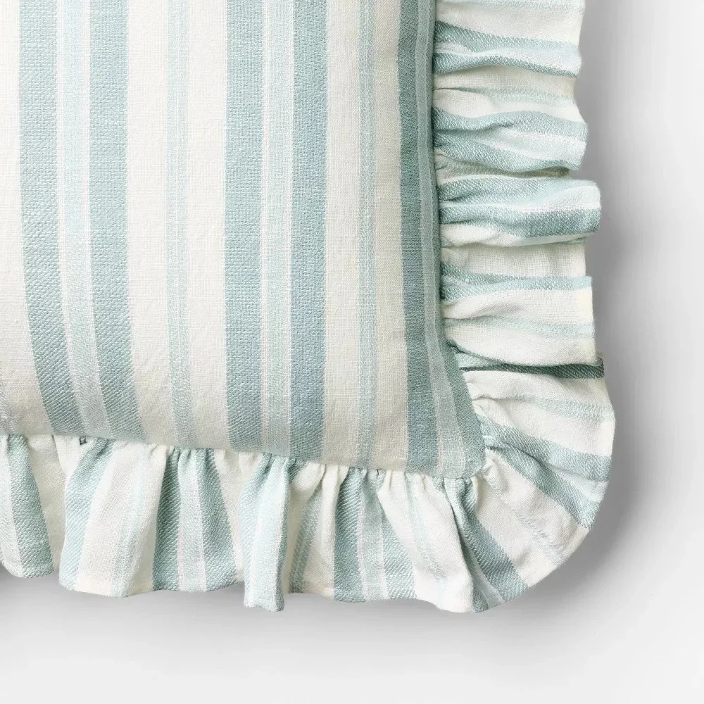Square Woven Stripe Throw Pillow with Ruffle Blue/Ivory - Threshold Studio McGee